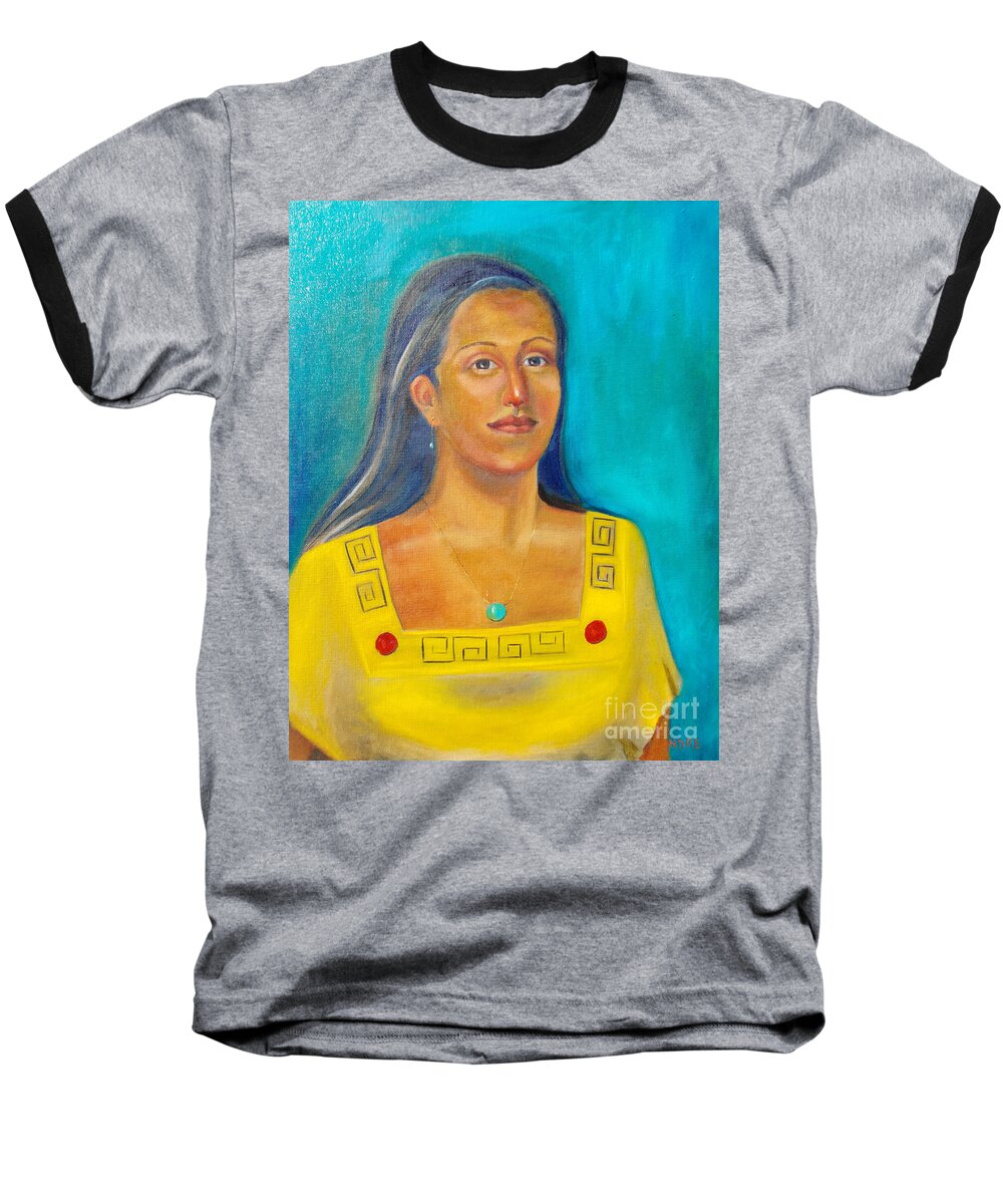 Aztec Baseball T-Shirt featuring the painting Princess Izta by Lilibeth Andre