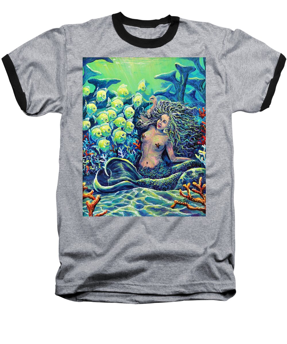 Mermaid Baseball T-Shirt featuring the painting Proper Schooling by Gail Butler