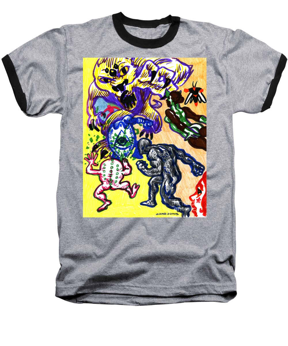 Psychedelic Baseball T-Shirt featuring the drawing Psychedelic Super Battle by John Ashton Golden