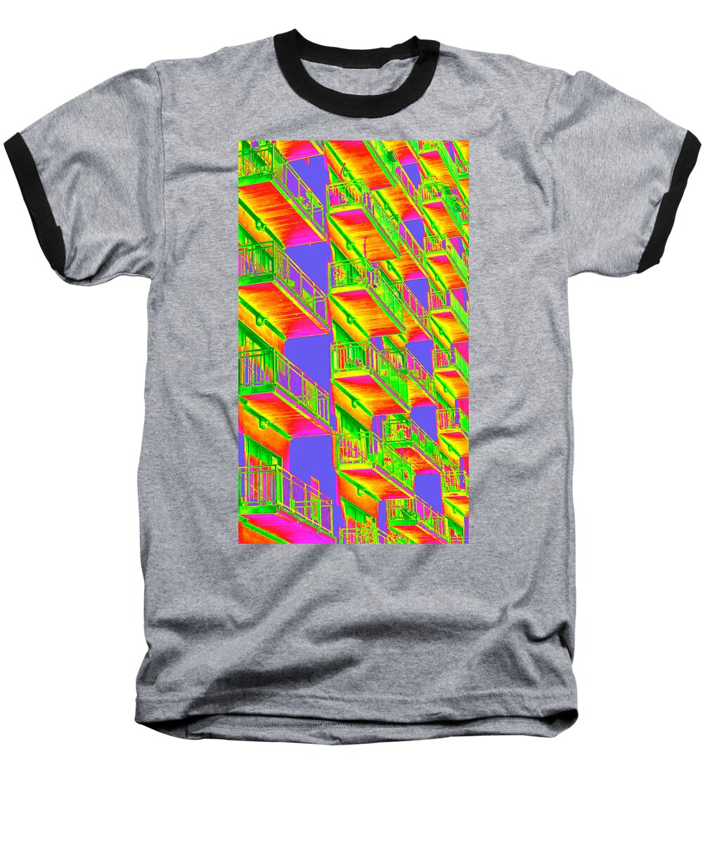 Abstract Baseball T-Shirt featuring the photograph Psycho Balconies by Donna Spadola
