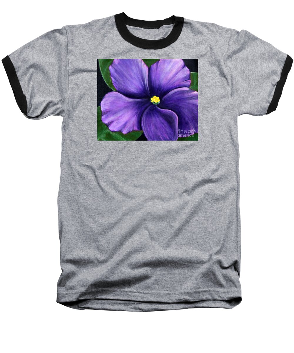 Barbara Griffin Baseball T-Shirt featuring the painting Purple African Violet by Barbara A Griffin