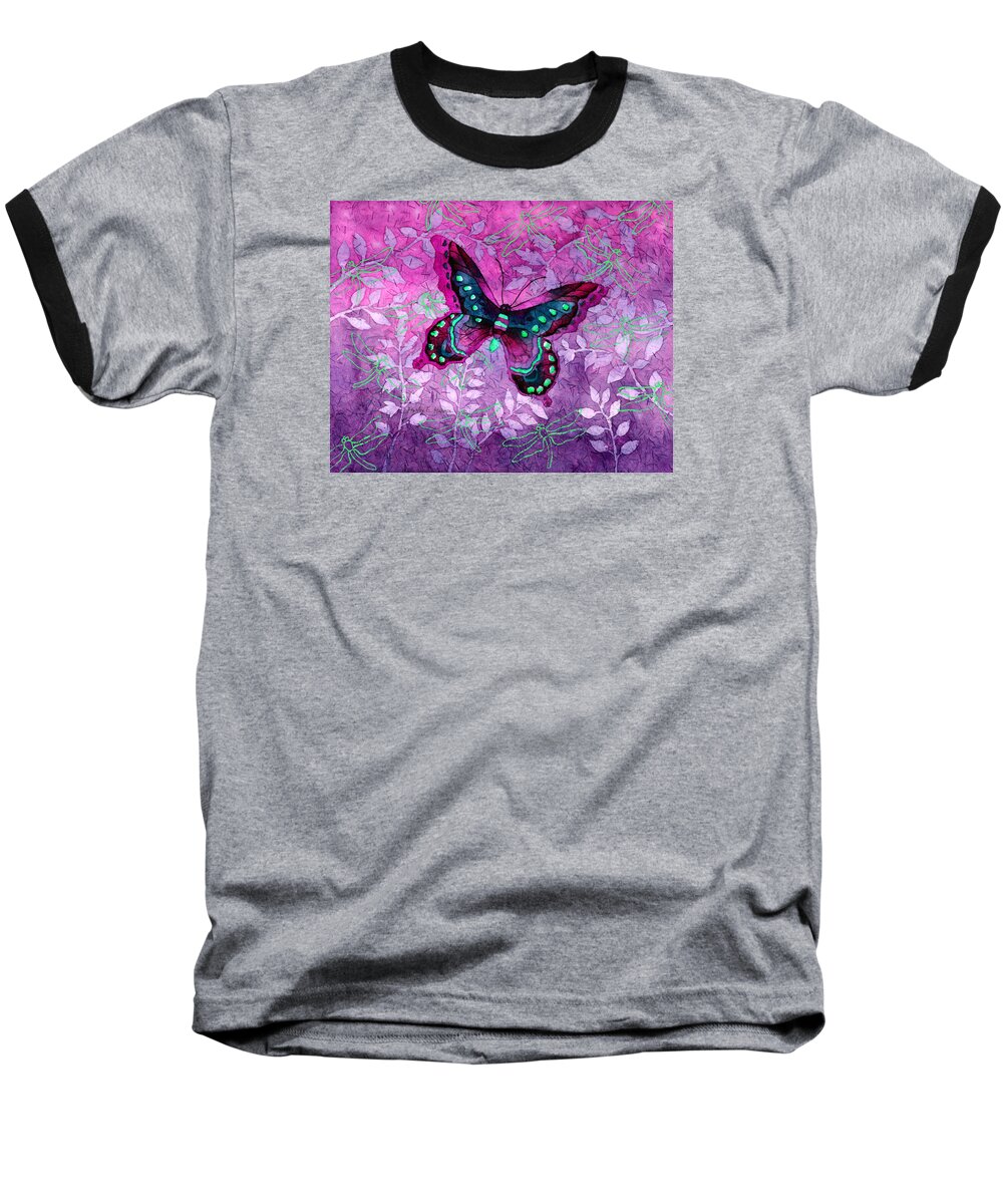 Butterfly Baseball T-Shirt featuring the painting Purple Butterfly by Hailey E Herrera