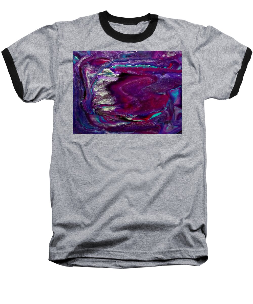 Abstract Baseball T-Shirt featuring the mixed media Purple Craze by Deborah Stanley
