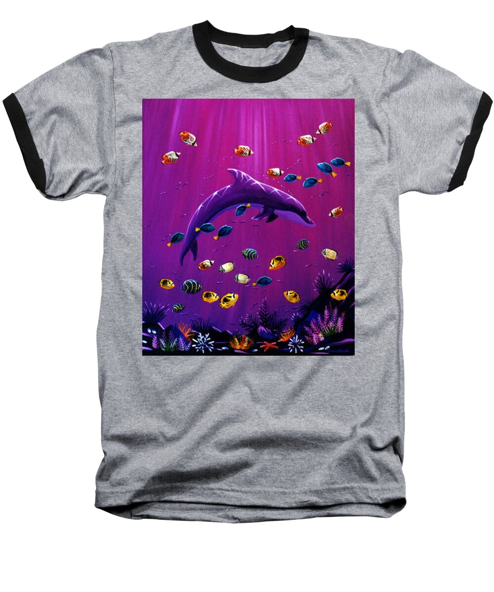 Purple Baseball T-Shirt featuring the painting Purple Dolpins by Lance Headlee