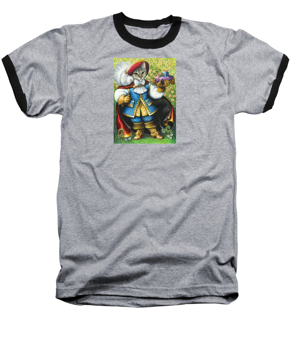 Cat Baseball T-Shirt featuring the painting Puss-In-Boots by Lynn Bywaters