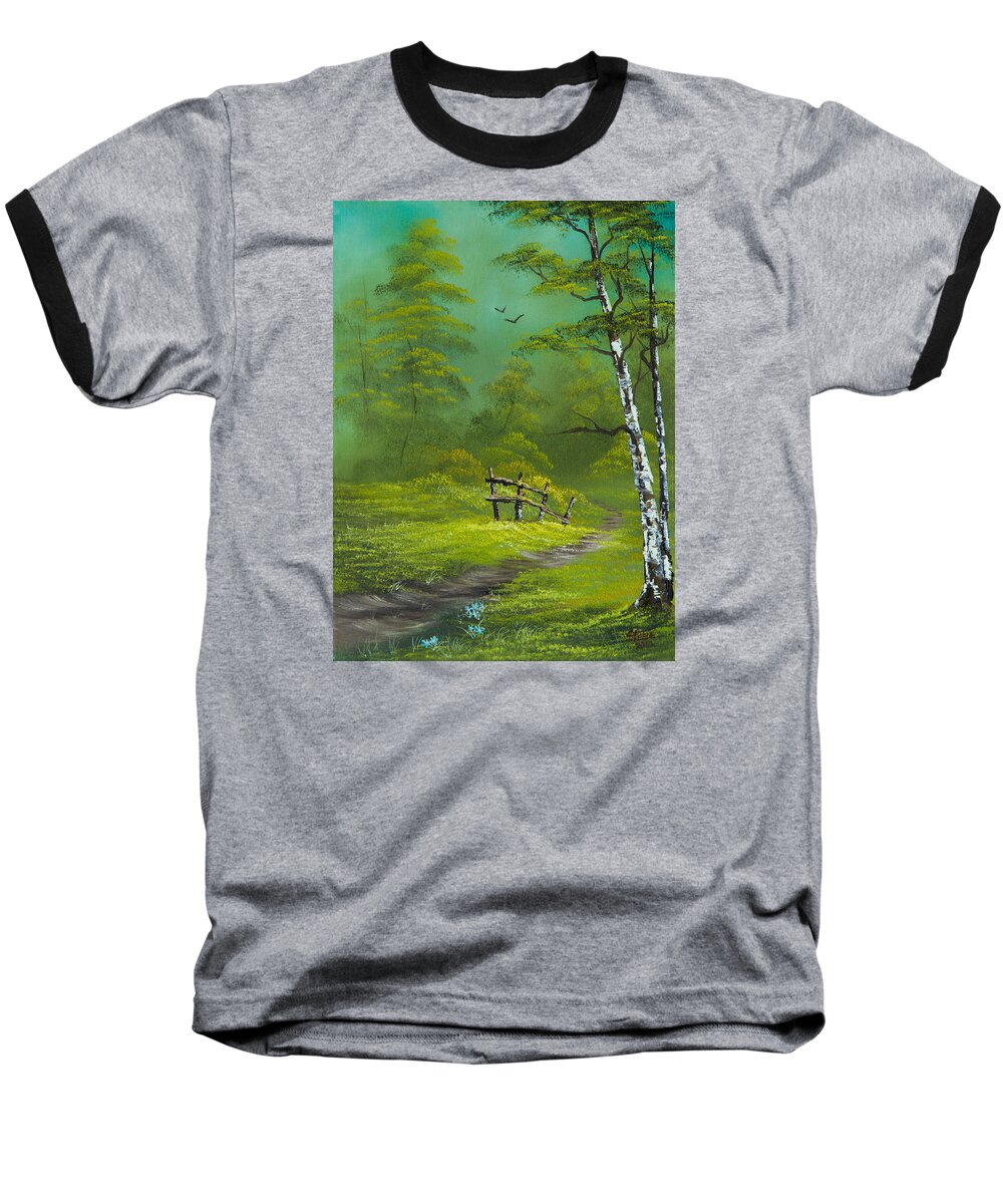 Landscape Baseball T-Shirt featuring the painting Quiet Trail by Chris Steele