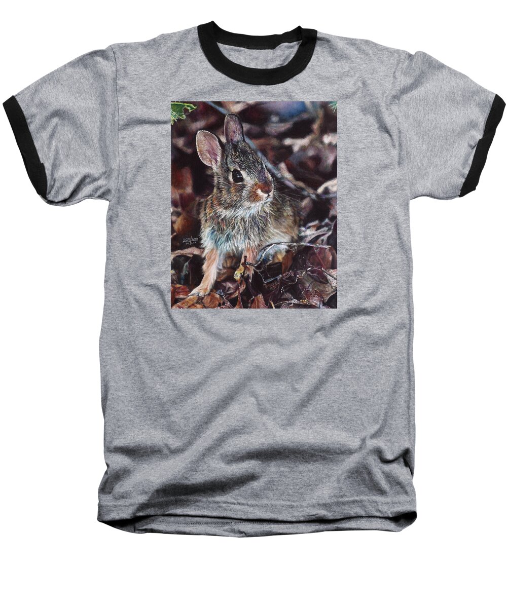 Rabbit Baseball T-Shirt featuring the painting Rabbit in the Woods by Joshua Martin