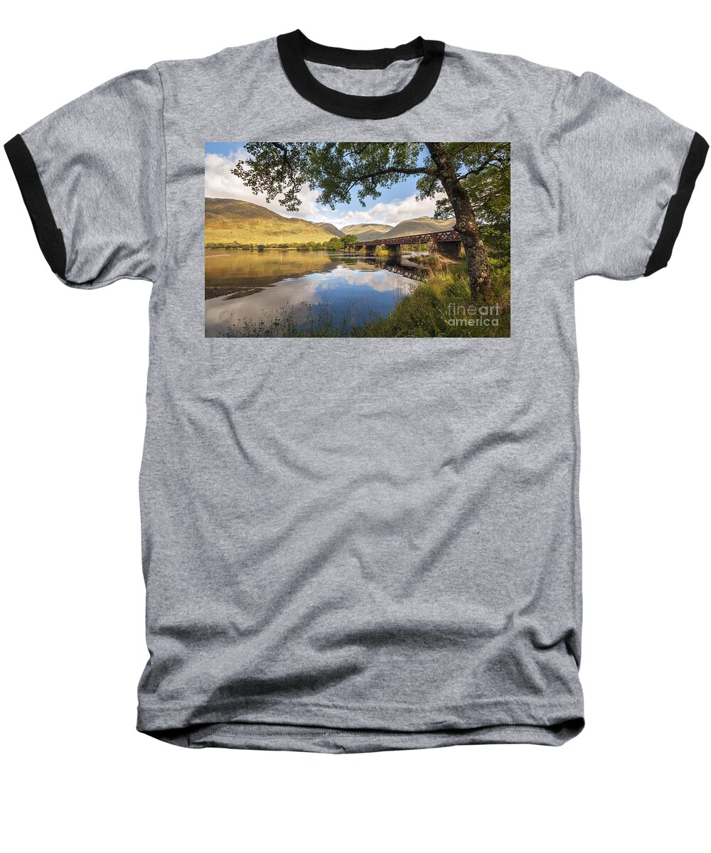 River Orchy Baseball T-Shirt featuring the photograph Railway Viaduct Over River Orchy by Bel Menpes