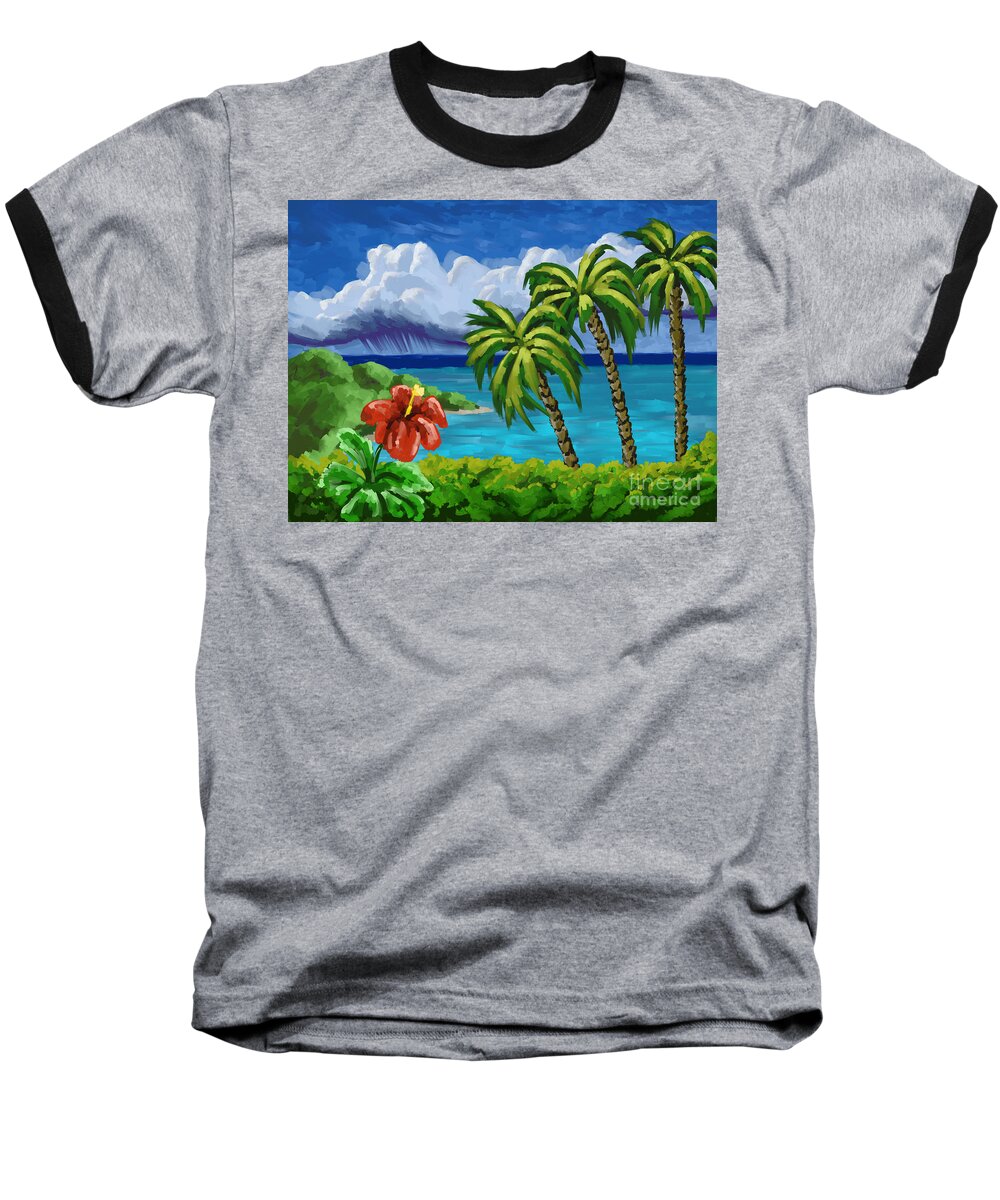 Rain Baseball T-Shirt featuring the painting Rain In The Islands by Tim Gilliland