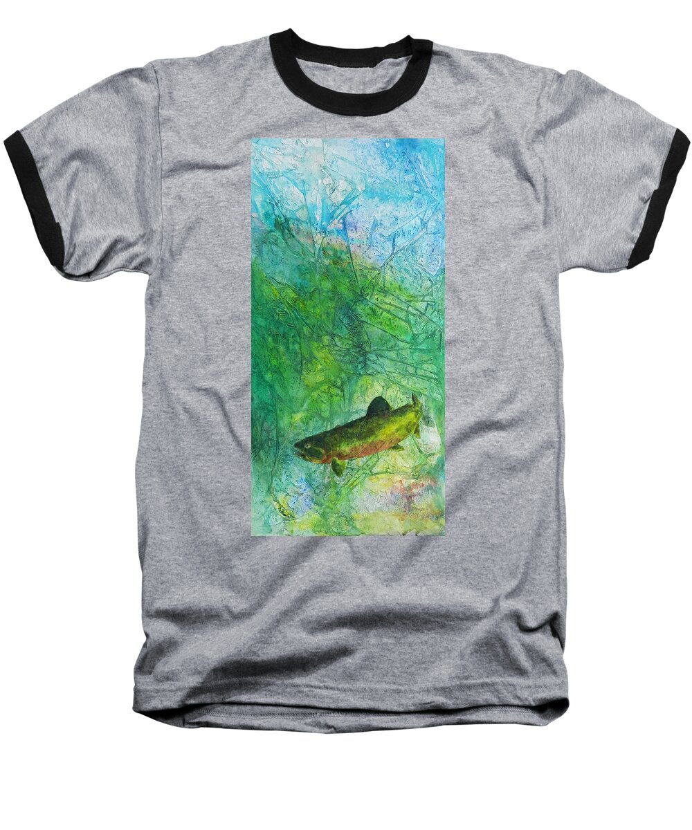 Rainbow Trout Baseball T-Shirt featuring the painting Rainbow Environment by David Maynard