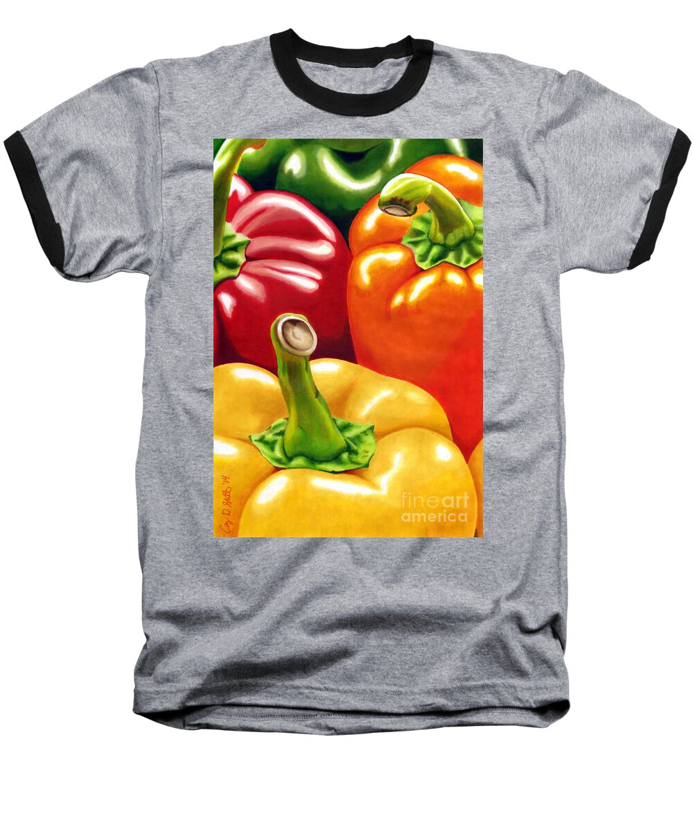 Bell Peppers Baseball T-Shirt featuring the drawing Rainbow of Peppers by Cory Still
