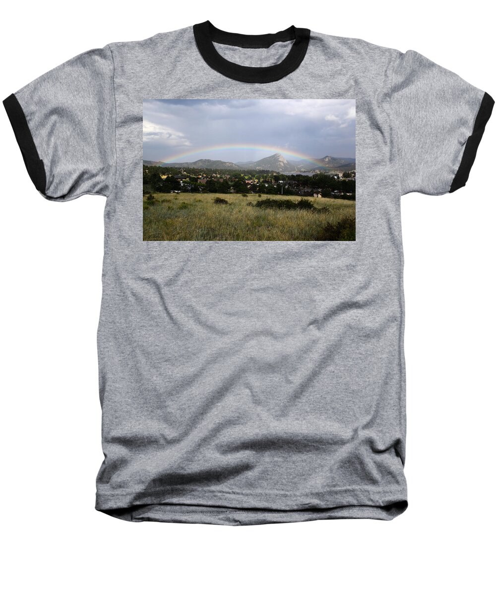 Estes Park Baseball T-Shirt featuring the photograph Rainbow Over Lake Estes by Shane Bechler