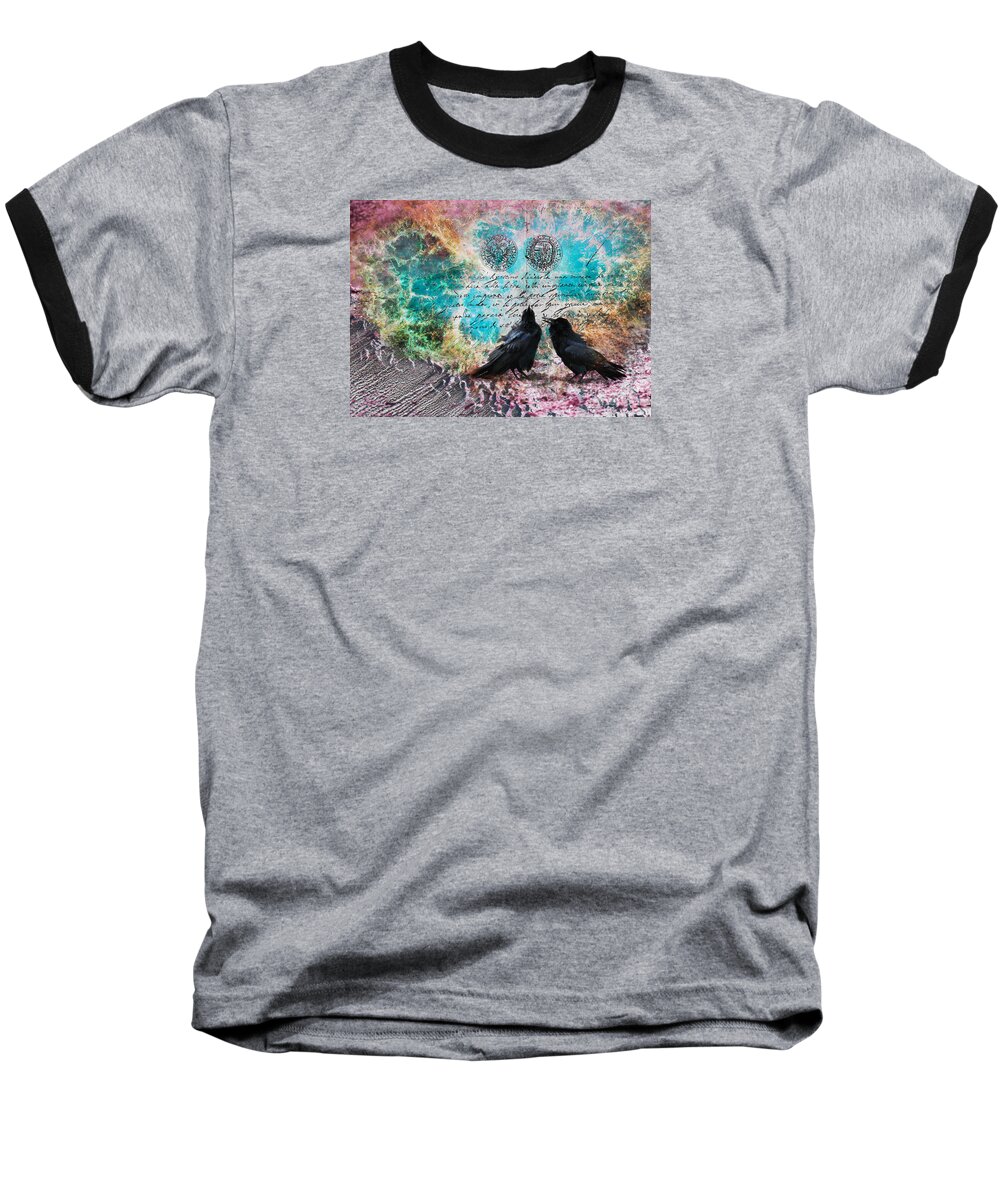 Crow Baseball T-Shirt featuring the digital art Crow Whispers in the Nowhere by Lisa Redfern