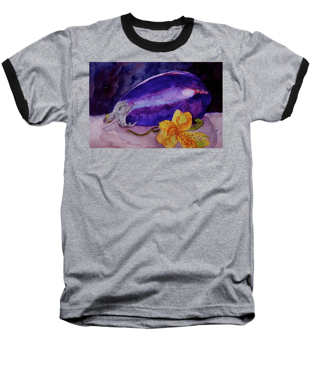 Eggplant Baseball T-Shirt featuring the painting Ready by Beverley Harper Tinsley