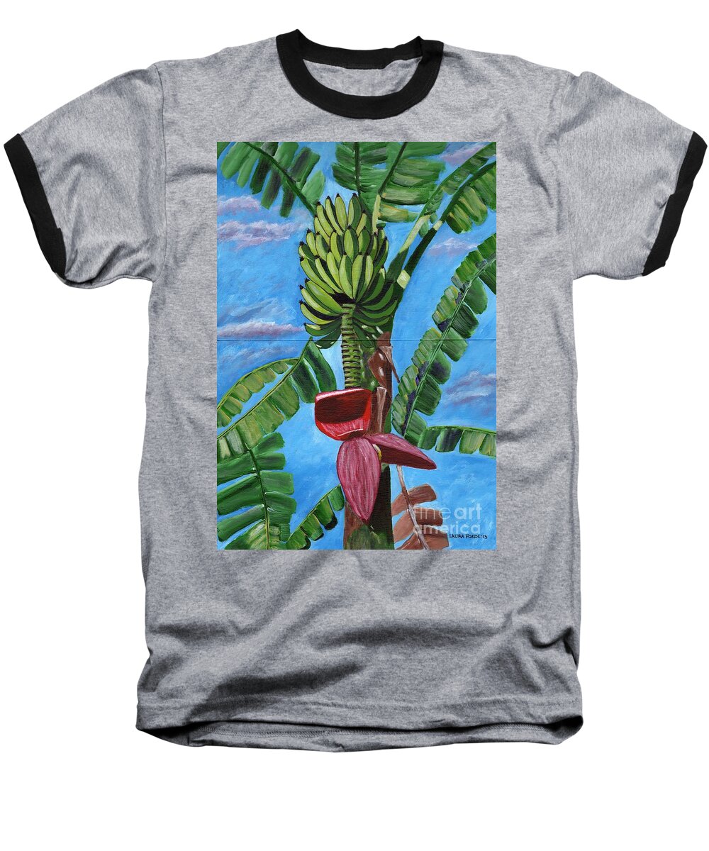 Banana Tree Baseball T-Shirt featuring the painting Ready for Harvest by Laura Forde
