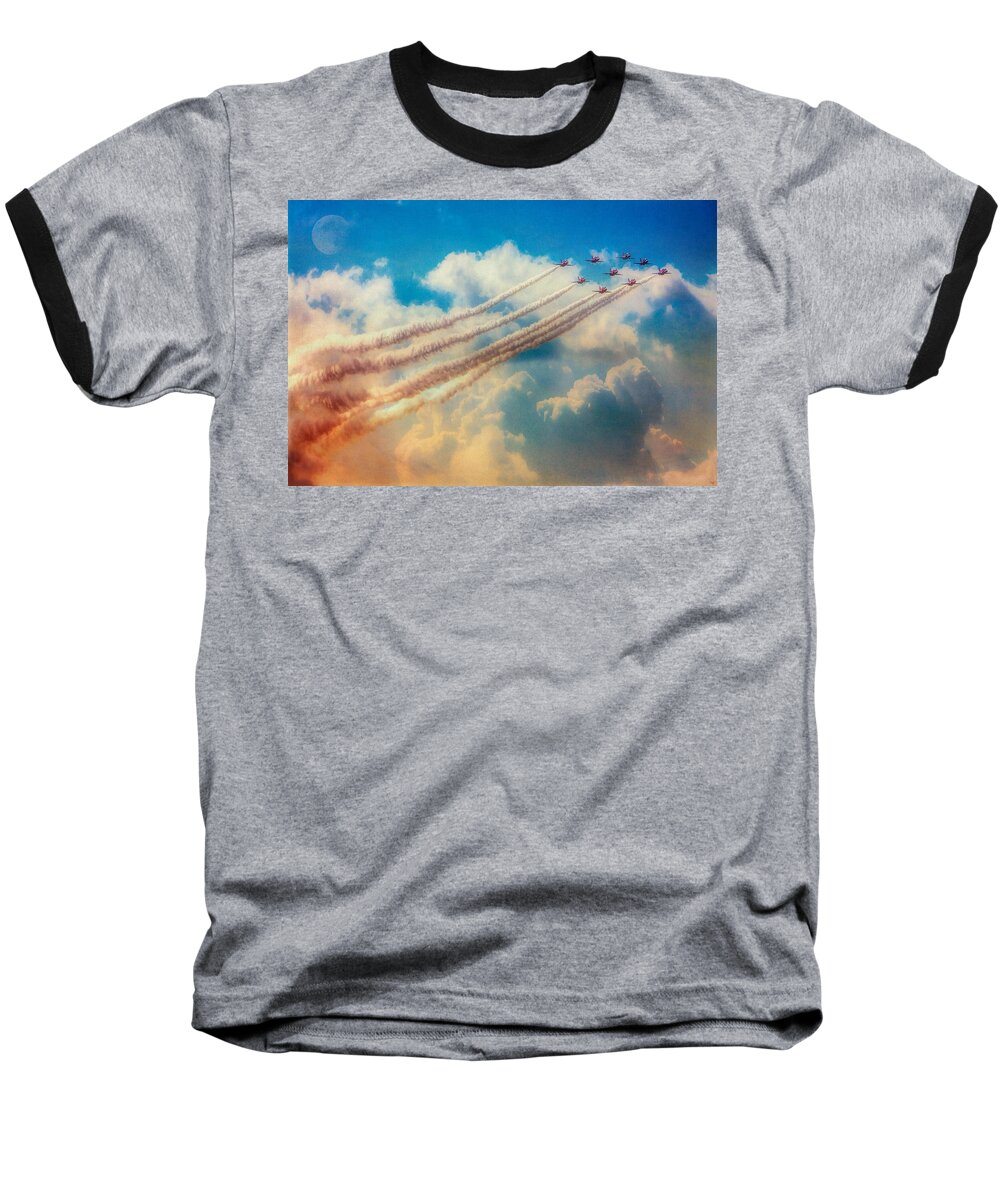 Aircraft Baseball T-Shirt featuring the photograph Red Arrows Smoke The Skies by Chris Lord