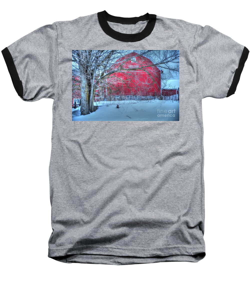 Hdr Baseball T-Shirt featuring the photograph Red Barn in Winter by Terri Gostola