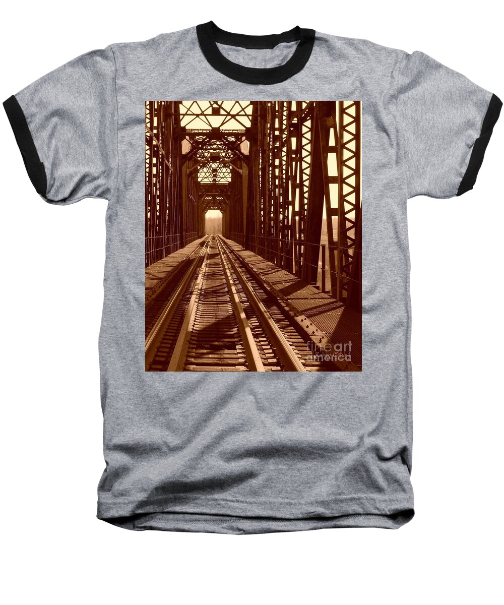 Bridge Baseball T-Shirt featuring the photograph Red River Train Bridge #2 by Robert ONeil