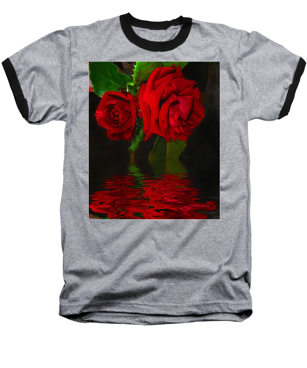 Red Baseball T-Shirt featuring the photograph Red Roses Reflected by Joyce Dickens