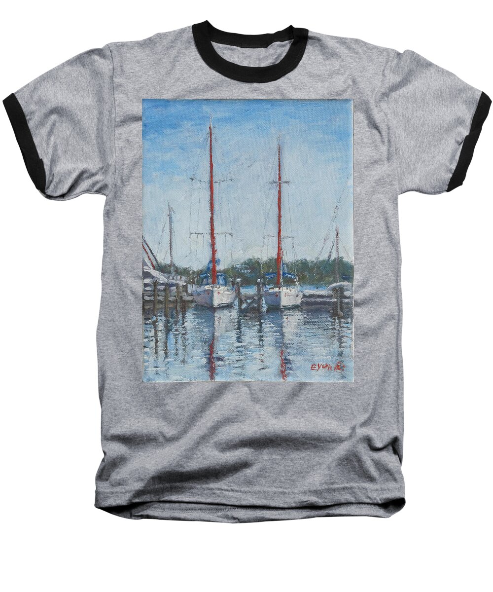 Red Sails Baseball T-Shirt featuring the painting Red Sails Under Gray Sky by Ritchie Eyma