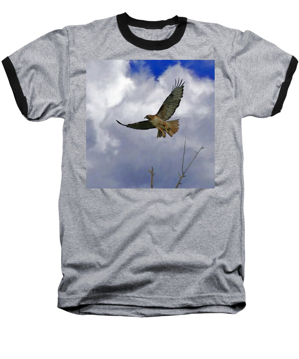 Birds Baseball T-Shirt featuring the painting Red Tail Hawk Digital Freehand Painting 1 by Ernest Echols