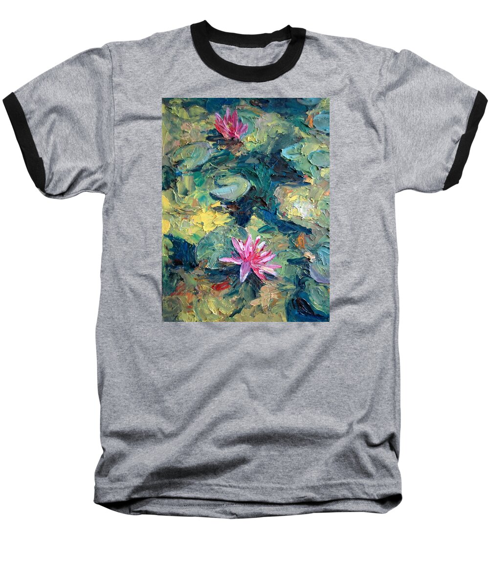 Red Waterlily Baseball T-Shirt featuring the painting Red Waterlily by Jieming Wang