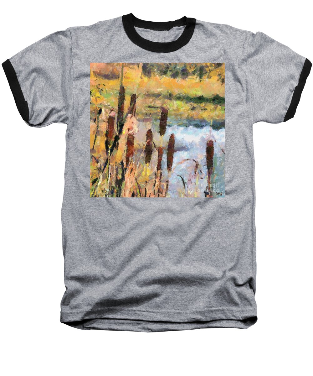 Landscapes Art Baseball T-Shirt featuring the painting Reedmace by Dragica Micki Fortuna