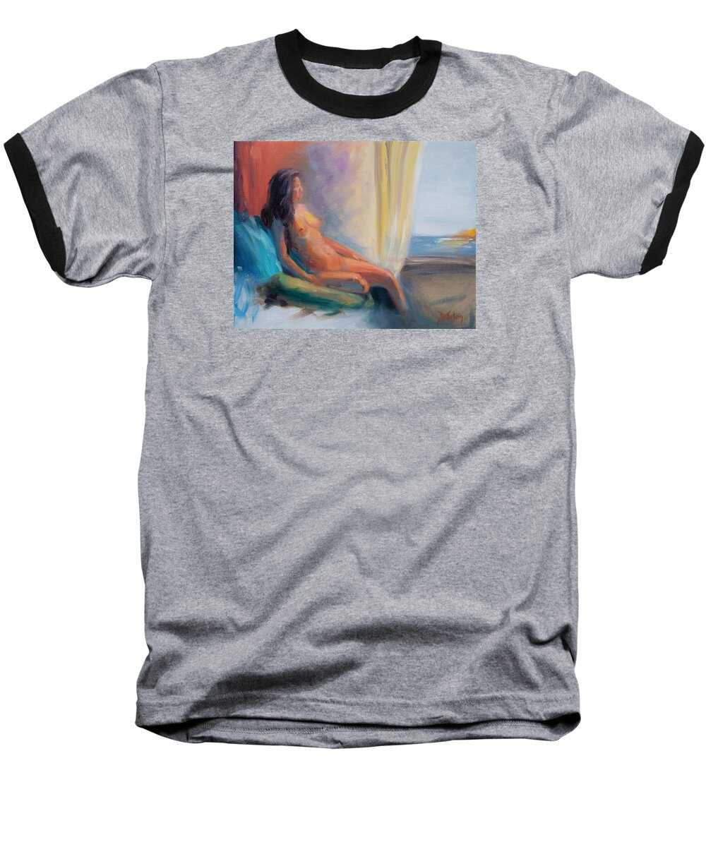 Figure Baseball T-Shirt featuring the painting Reflecting by Donna Tuten