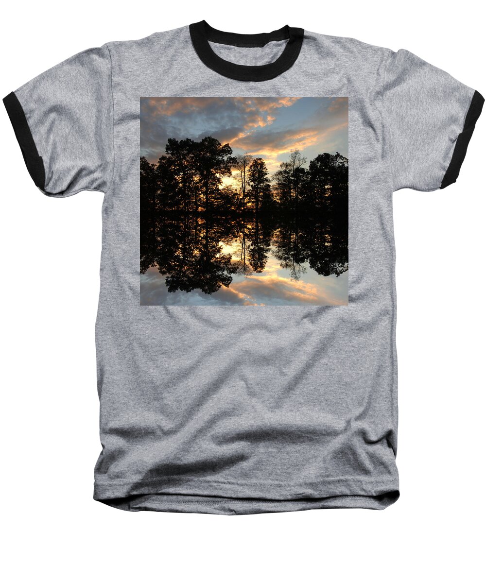 Daybreak Baseball T-Shirt featuring the photograph Reflecting Trees by Frances Miller