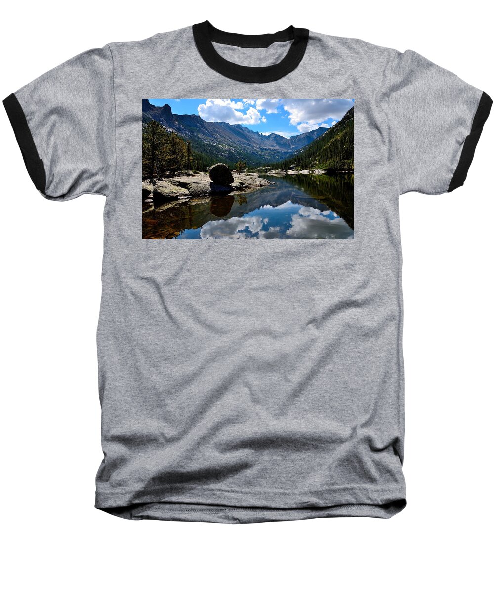 Mills Baseball T-Shirt featuring the photograph Reflection in Mills Lake by Tranquil Light Photography
