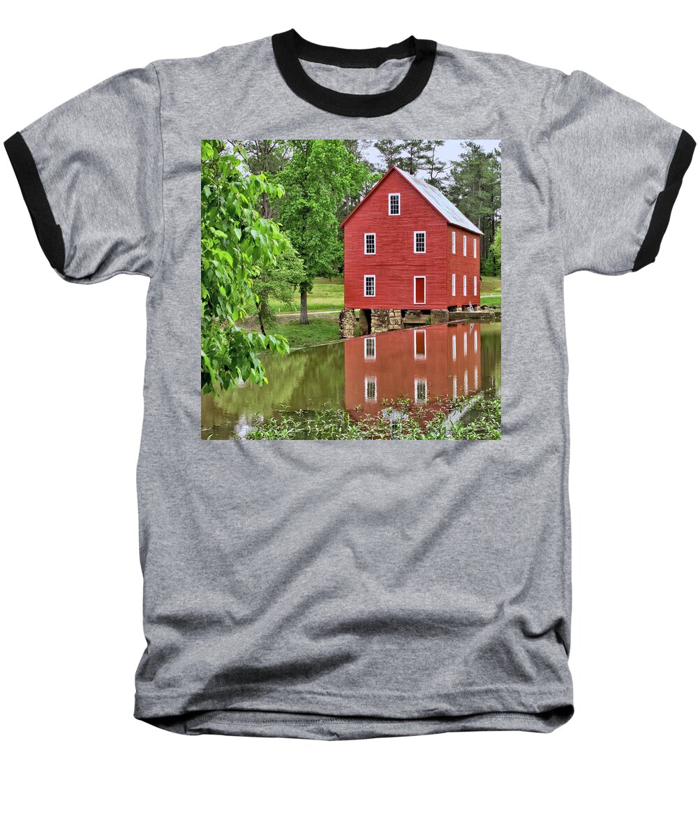 8619 Baseball T-Shirt featuring the photograph Reflections of a Retired Grist Mill - Square by Gordon Elwell