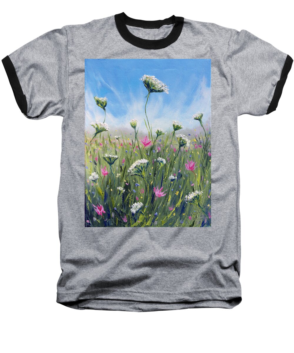 Queen Anne's Lace Baseball T-Shirt featuring the painting Refuge by Meaghan Troup