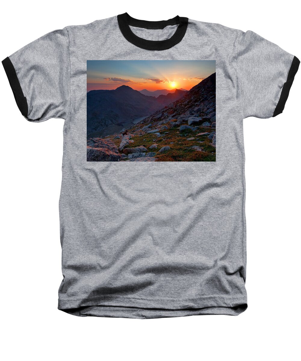 Mt. Evans Artwork Sunset Photograph Baseball T-Shirt featuring the photograph Remember the Day by Jim Garrison