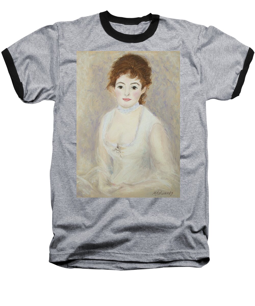 Pastel Baseball T-Shirt featuring the pastel Renoir's Lady by Marna Edwards Flavell