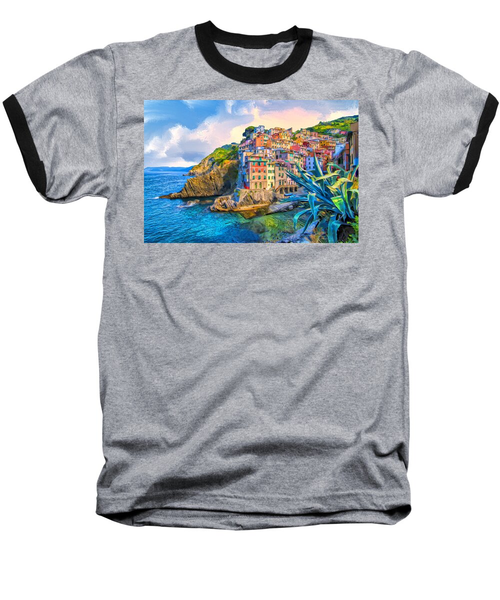 Italy Baseball T-Shirt featuring the painting Riomaggiore Morning - Cinque Terre by Dominic Piperata