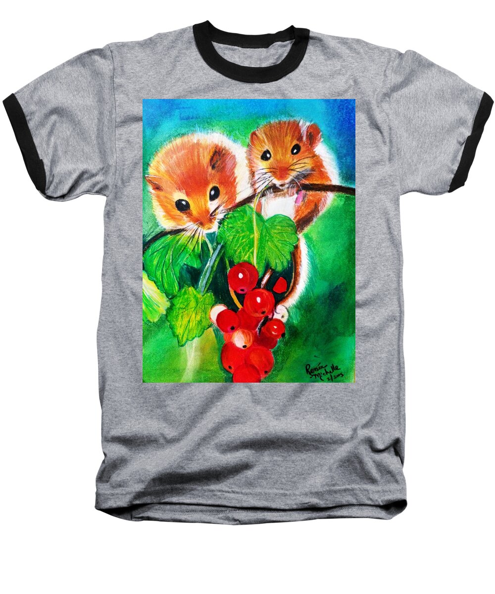 Vine Tomatoes Baseball T-Shirt featuring the painting Ripe-n-Ready Cherry Tomatoes by Renee Michelle Wenker