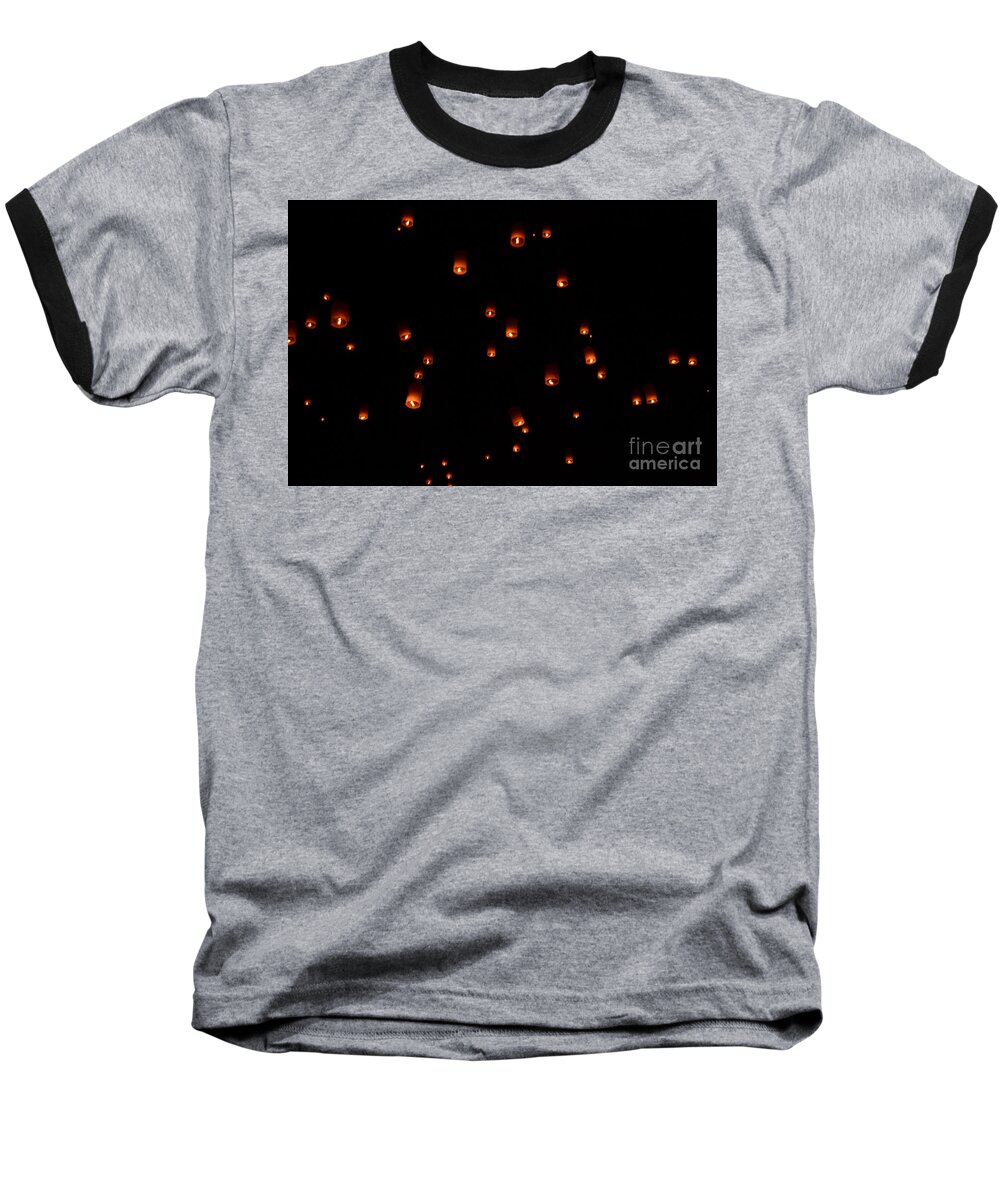 Rise Baseball T-Shirt featuring the photograph RISE Festival Lanterns 2014 horizontal Sky Only Number One by Heather Kirk