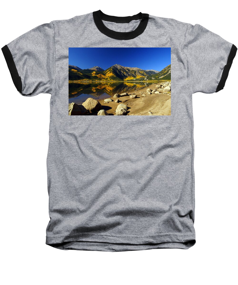 13'ers Baseball T-Shirt featuring the photograph Rocky Mountain Beach by Jeremy Rhoades