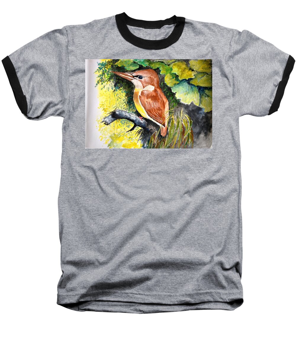 Bird Baseball T-Shirt featuring the painting Rofous - backed Kingfisher by Jason Sentuf