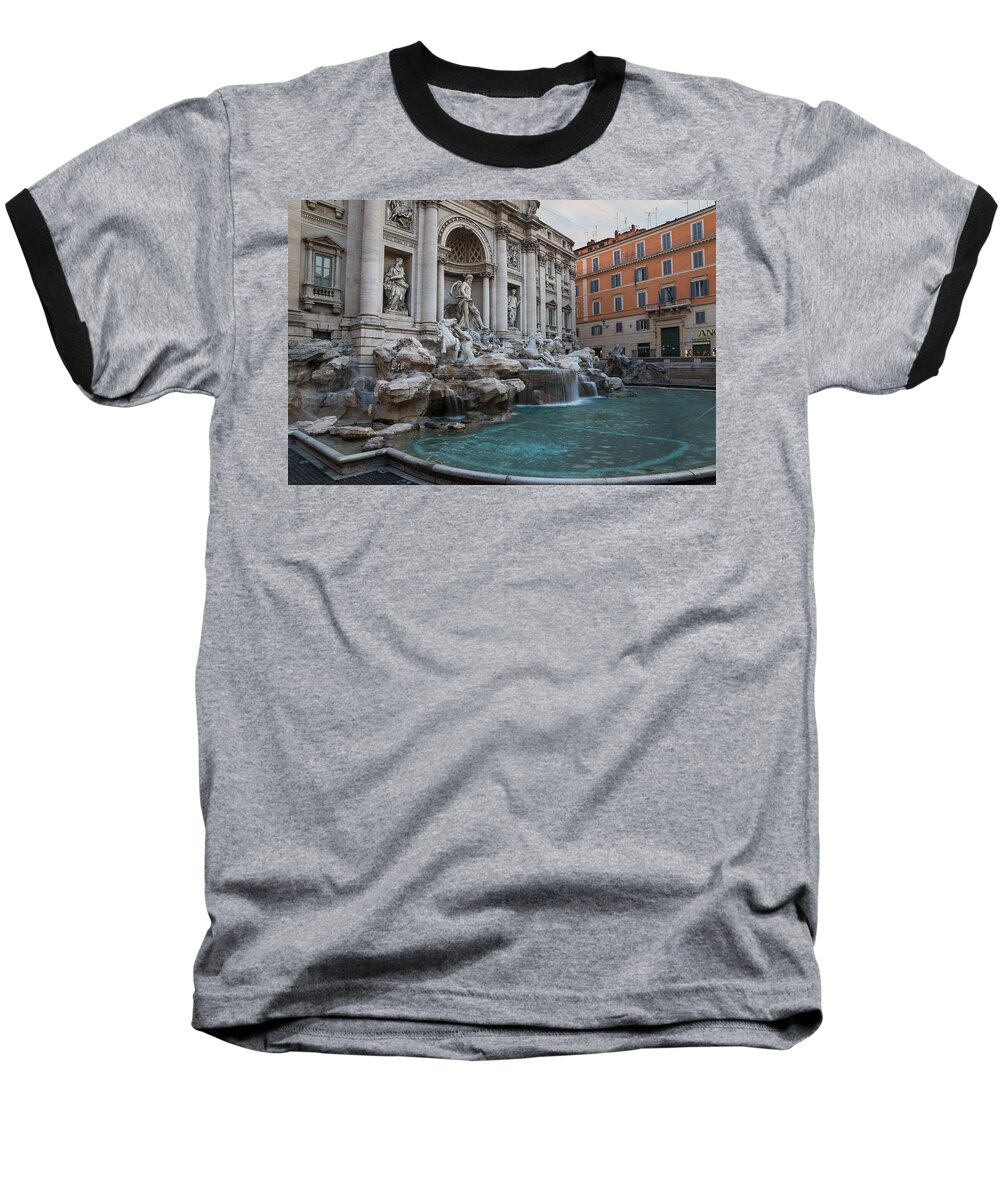 Trevi Fountain Baseball T-Shirt featuring the photograph Rome's Fabulous Fountains - Trevi Fountain No Tourists by Georgia Mizuleva
