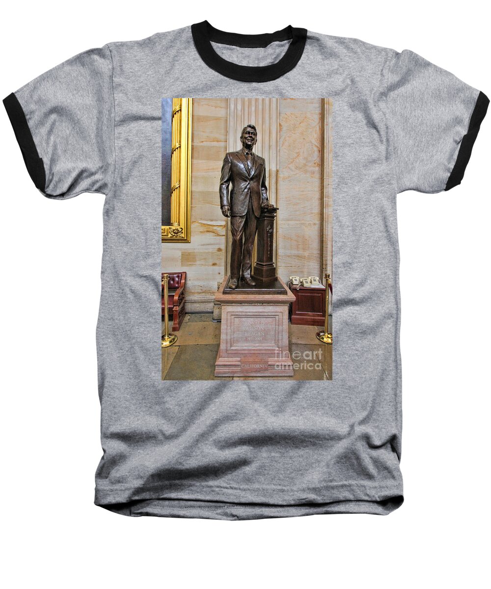 President Ronald Regan Baseball T-Shirt featuring the photograph Ronald Regan - U S Capitol Statuary Hall by Allen Beatty