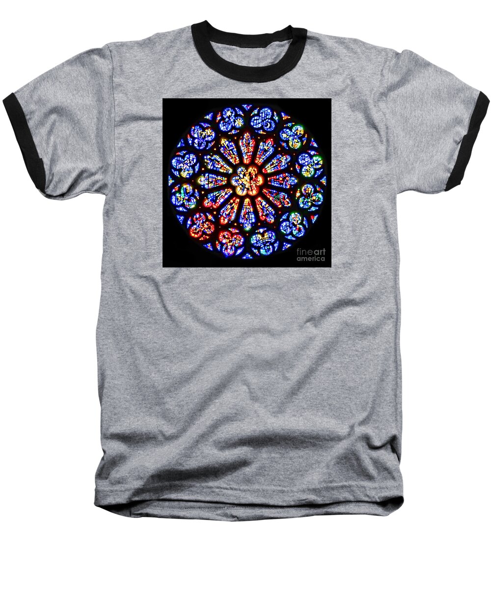 Stained Glass Baseball T-Shirt featuring the photograph Rose Window of Grace Cathedral by Diana Sainz by Diana Raquel Sainz