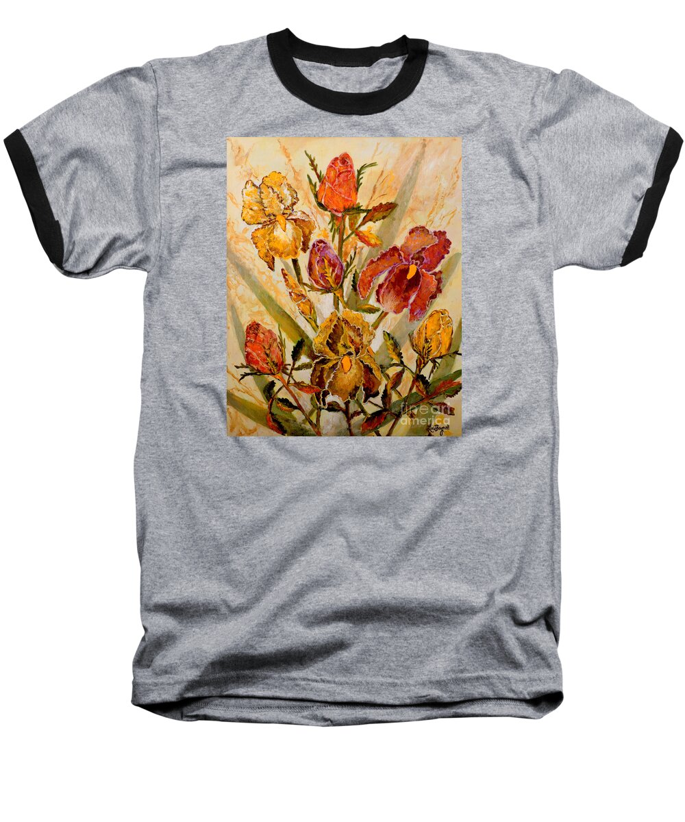 Roses Baseball T-Shirt featuring the painting Roses and Irises by Lou Ann Bagnall