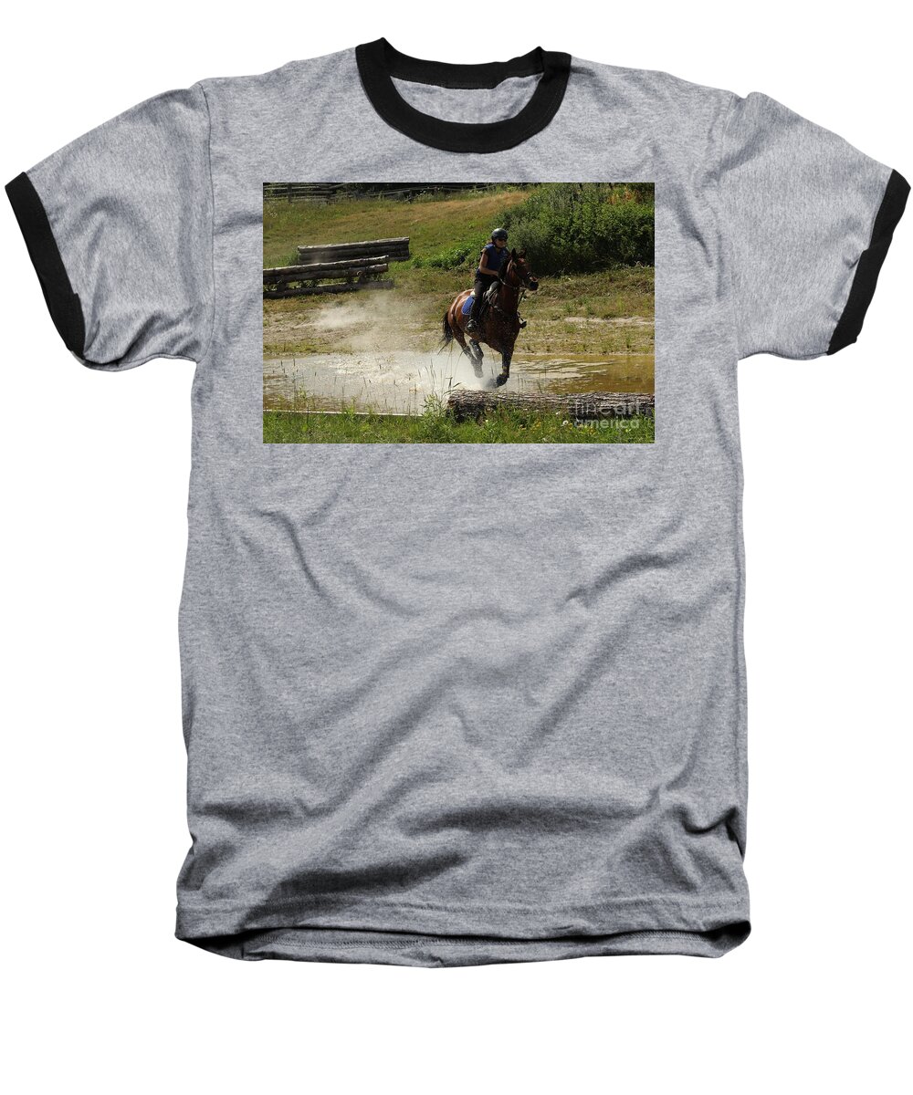 Horse Baseball T-Shirt featuring the photograph Running Thru Water by Janice Byer