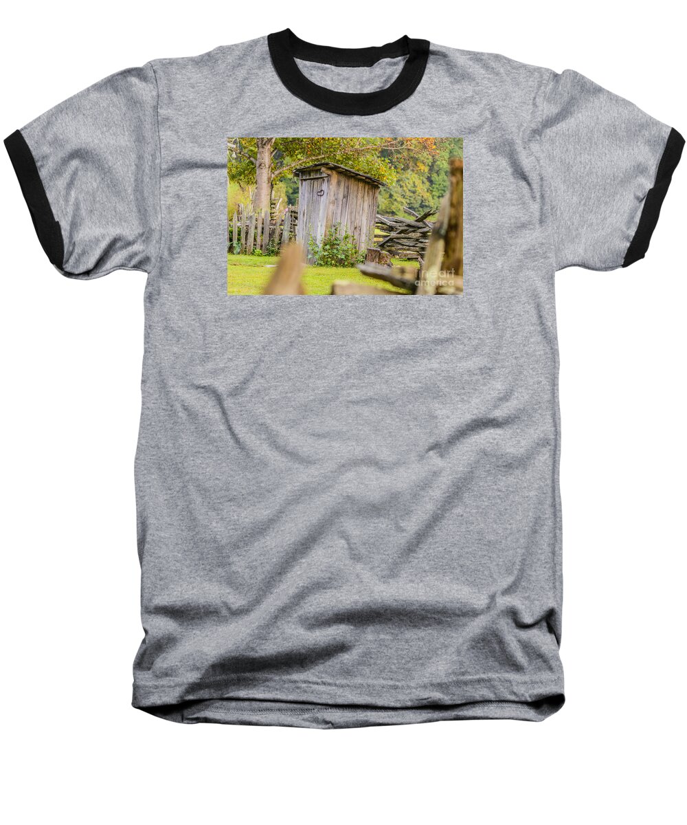 North Carolina Baseball T-Shirt featuring the photograph Rustic Fence and Outhouse by Elvis Vaughn