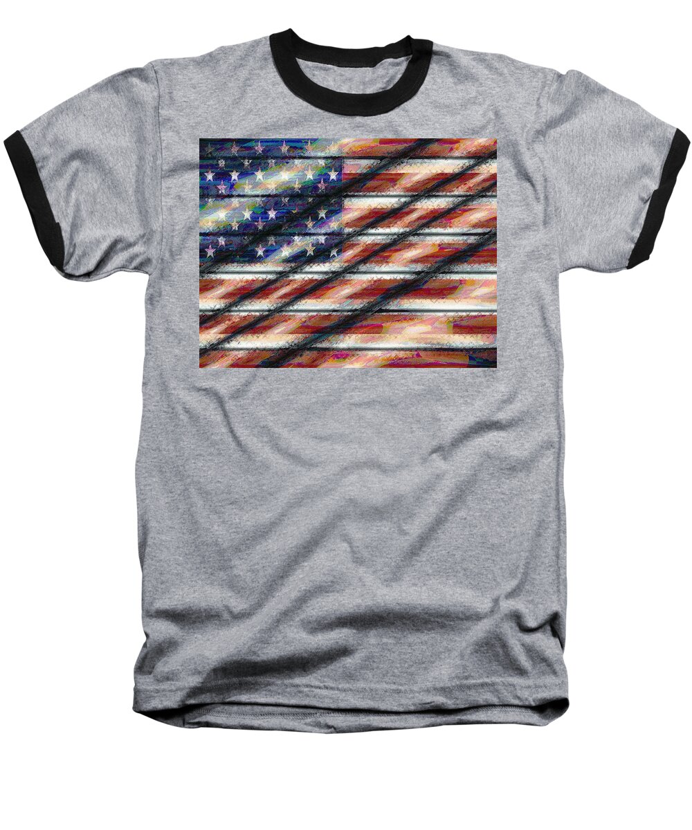 Flag Baseball T-Shirt featuring the digital art Rustic USA by John Madison