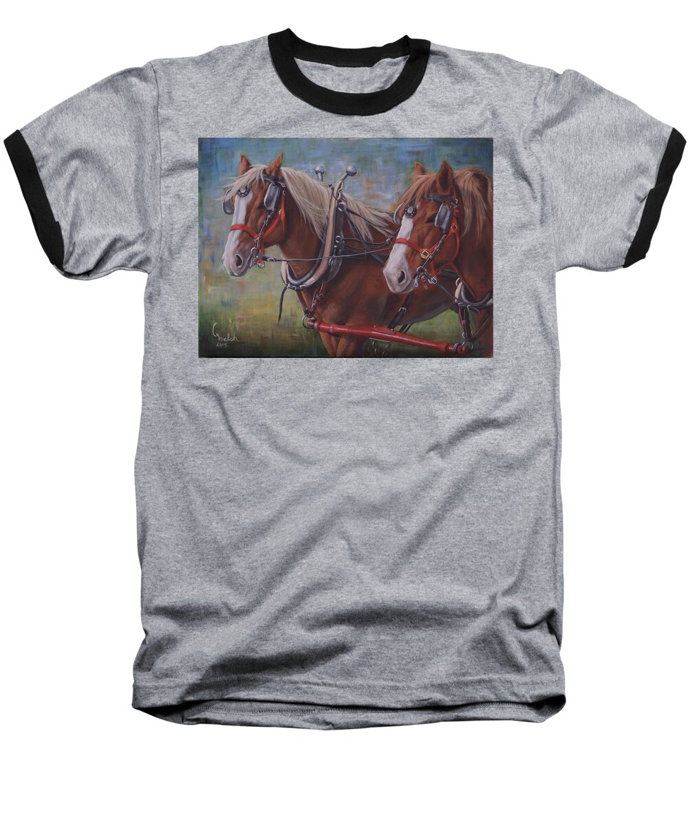 Horses Baseball T-Shirt featuring the painting Rye and Whiskey by Cindy Welsh