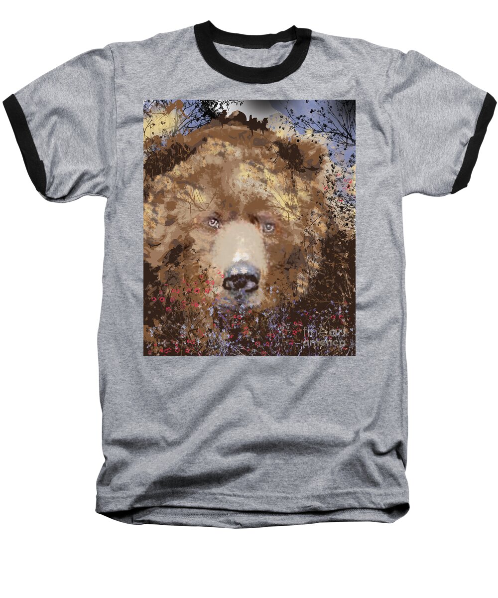 Brown Bear Baseball T-Shirt featuring the digital art Sad Brown Bear by Kim Prowse
