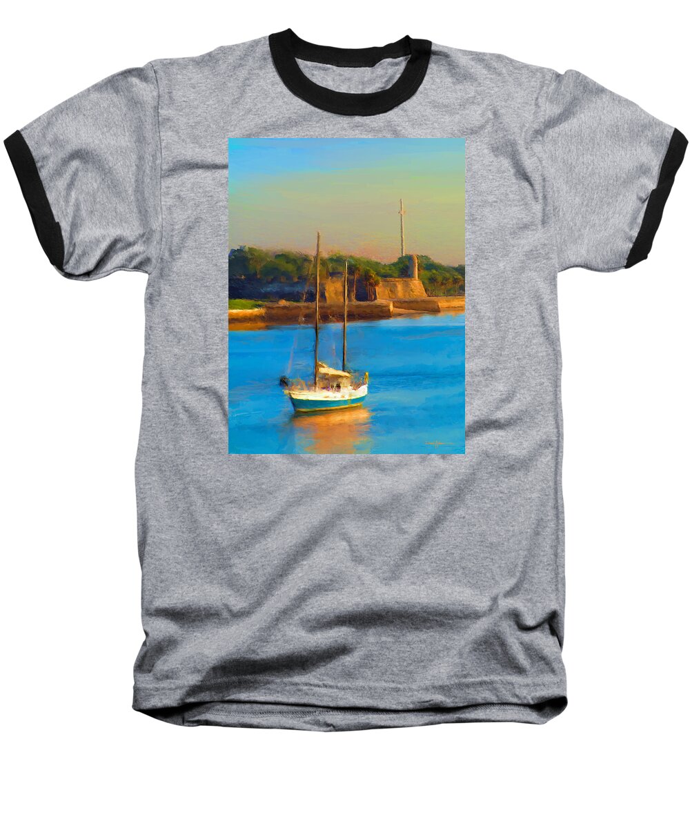 Sailboat Baseball T-Shirt featuring the painting DA147 Sailboat by Daniel Adams by Daniel Adams