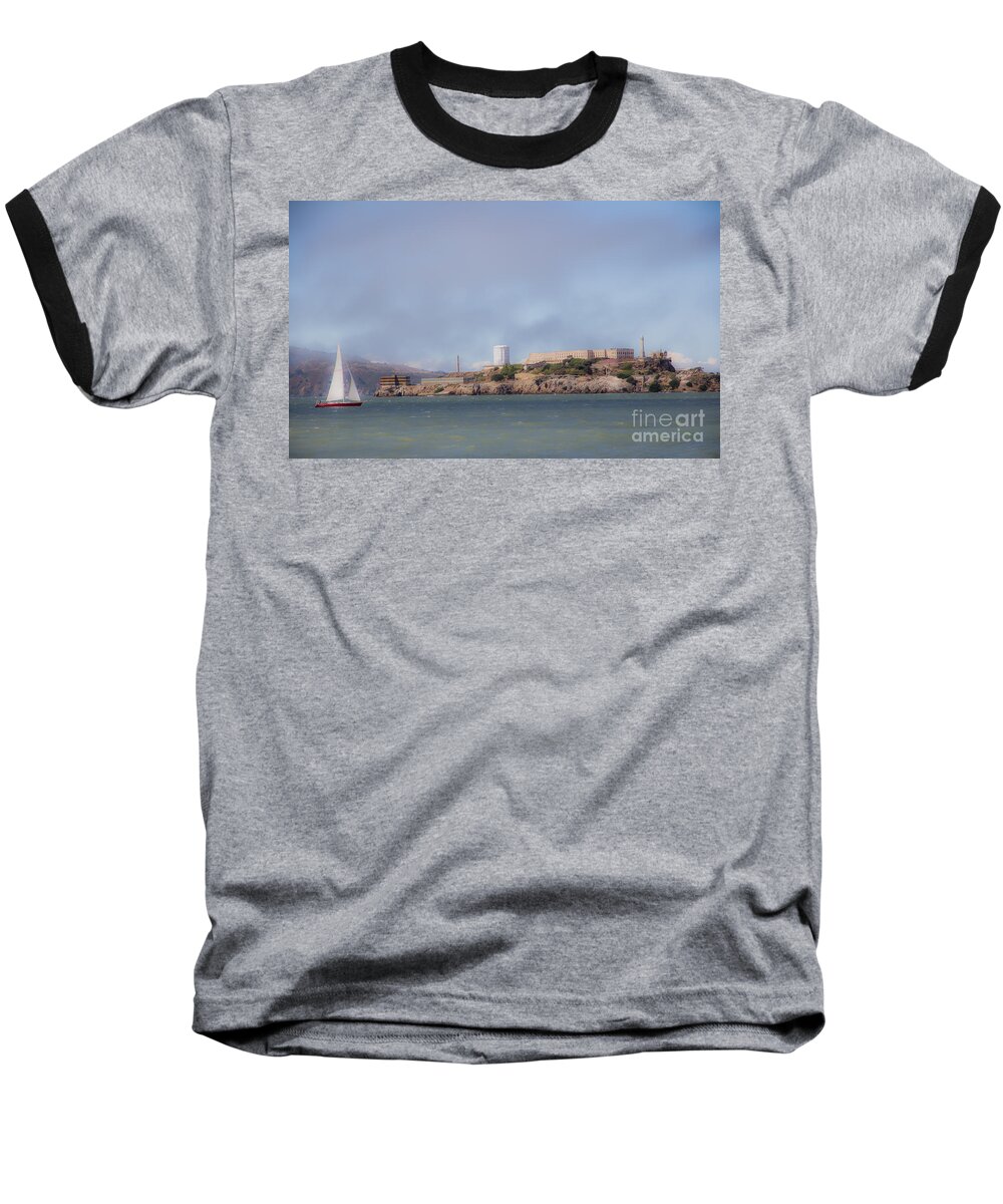 Alcatraz Baseball T-Shirt featuring the photograph Sailing by Alcatraz by Agnes Caruso